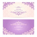 Vintage set of template ornamental borders and patterned background. Elegant lace wedding invitation design Greeting Card, banner. Royalty Free Stock Photo