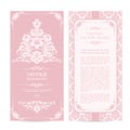 Vintage set of template ornamental borders and patterned background. Elegant lace wedding invitation design, Greeting Card, banner