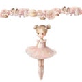 Vintage set of watercolor clipart baby girl ballerina, bellerina party