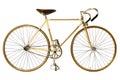 Vintage seventies yellow racing bicycle with one fixed gear isolated on white