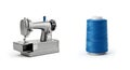 Vintage Sewing Machine and Blue Thread on White Background Royalty Free Stock Photo