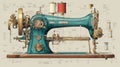Vintage Sewing Machine Blueprint and Technical Drawing Display Royalty Free Stock Photo