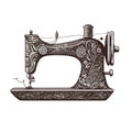 Vintage Sewing Machine Inky Illustration. Black ink old sewing machine illustration