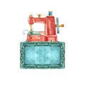 Vintage sewing machine isolated on white, watercolor Royalty Free Stock Photo