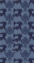 Vintage Sewing Machine Pattern on Blue Damask Background Royalty Free Stock Photo