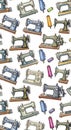 Vintage Sewing Machine Pattern for Fabric and Crafts Royalty Free Stock Photo