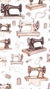 Vintage Sewing Machine Pattern on White Background Royalty Free Stock Photo