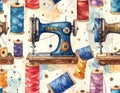 Vintage Sewing Machine and Thread Spool Pattern Royalty Free Stock Photo