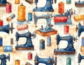 Vintage Sewing Machines and Threads Pattern Royalty Free Stock Photo
