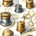 Vintage Sewing Notions Watercolor Pattern Royalty Free Stock Photo