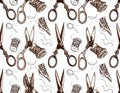 Vintage Sewing Pattern with Scissors and Thread Royalty Free Stock Photo
