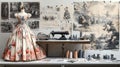 A vintage sewing setup with a dress form and sewing machine, showcasing artistry Royalty Free Stock Photo