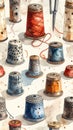 Vintage Sewing Thimbles and Spools Pattern Royalty Free Stock Photo