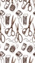 Vintage Sewing Tools Seamless Pattern Illustration Royalty Free Stock Photo