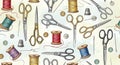 Vintage Sewing Tools and Supplies Seamless Pattern Royalty Free Stock Photo
