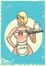 Vintage waitress presenting breakfast