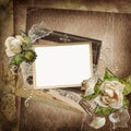 Vintage shabby background with frame, faded roses, old letters Royalty Free Stock Photo