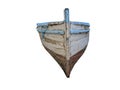 Vintage shabby rowboat front view isolated on white