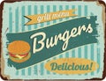 Vintage shabby slightly rusty advertising banner. burgers.vector illustration