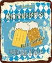 Vintage shabby slightly rusty advertising banner. oktoberfest. hand crafted beer. beer festival. vector illustration