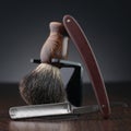 Vintage shaving equipment on wooden table Royalty Free Stock Photo