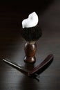 Vintage shaving equipment on wooden table Royalty Free Stock Photo