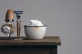 Vintage Shaving Equipment on wooden Table