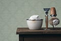 Vintage Shaving Equipment on wooden Table