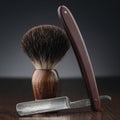 Vintage shaving equipment on wooden table Royalty Free Stock Photo