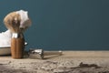 Vintage shaving Equipment on wooden Table