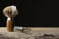 Vintage shaving Equipment on wooden Table