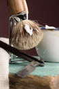 Vintage Shaving Equipment on wooden Table Royalty Free Stock Photo