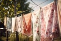 vintage sheet drying on the clothesline in sunny summer day Royalty Free Stock Photo