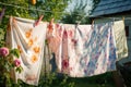 vintage sheet drying on the clothesline in sunny summer day