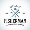 Vintage Shell Back Fisherman Vector Logo Template