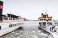 Vintage ship at quay during winter in Stockholm