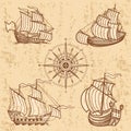 Vintage ships collection. Antique travel boat set Royalty Free Stock Photo