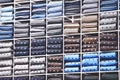 Vintage shot with different silk neckties on shelves Royalty Free Stock Photo