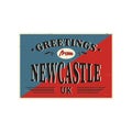UK cities retro greetings from Newcastle Vintage sign. Travel destinations theme on old rusty background.