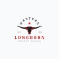 Vintage silhouette longhorn logo vector illustration design. Classic longhorn cattle head skeleton label concept