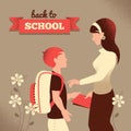 Vintage silhouette of teacher and student. Back to