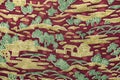 Vintage silk japanese fabric close-up with traditional printed pattern