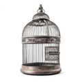 silver bird cage isolated on a white background Royalty Free Stock Photo