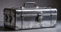 Vintage silver briefcase, closed, on a table