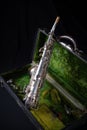 Vintage 1929 Silver Conn soprano sax back view Royalty Free Stock Photo