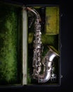 Vintage 1929 Silver Conn soprano sax top view Royalty Free Stock Photo