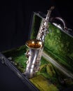 Vintage 1929 Silver Conn soprano sax front view 1 Royalty Free Stock Photo