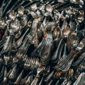 Vintage silver cutlery, spoons and forks, garage sale, flea market Royalty Free Stock Photo