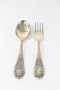 Vintage silver fork and spoon on white background Royalty Free Stock Photo