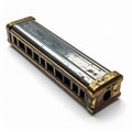 Vintage Silver Harmonica with Golden Accents Isolated on White Background Royalty Free Stock Photo
